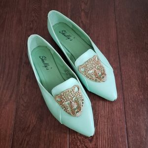 Aqua Blue & Gold Flats